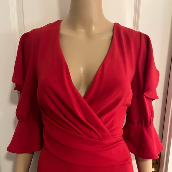 Talbot Runhof red draped dress with ruffle sleeve - Picture 2 of 5
